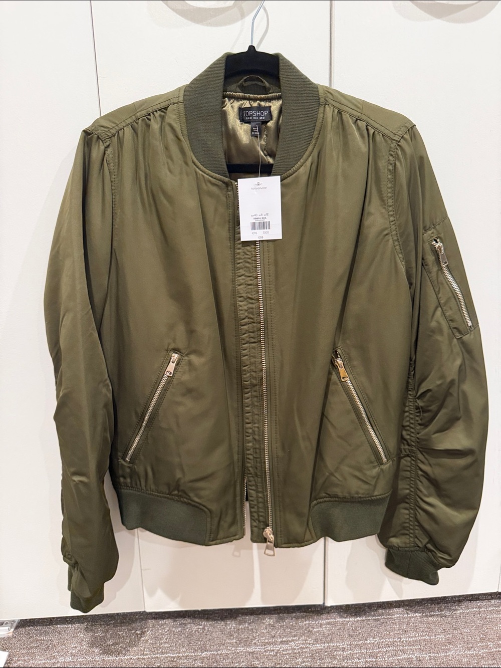 Topshop Olive Utility Bomber Jacket with Gold Zippers